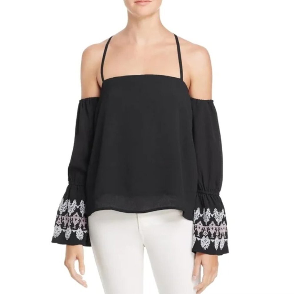 NWT Banjara Boho‎ Embroidered Off Shoulder Top Flowy Long Bell Sleeve Top Blouse